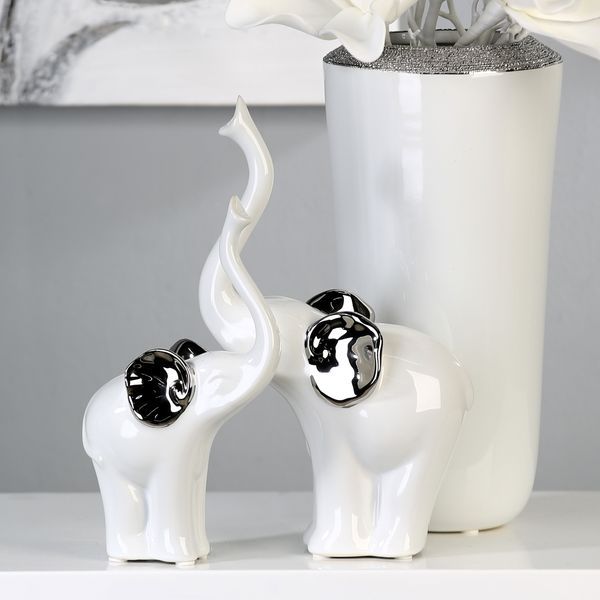 Casablanca, фигурка большая керамическая "Слон Гоа", цвет бело-серебристый