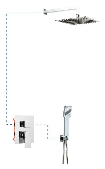 AQG Bold, душевой комплект EC205 на 2 потребителя: с квадратным верхним душем 25х25 см и кронштейном 35 см, цвет хром