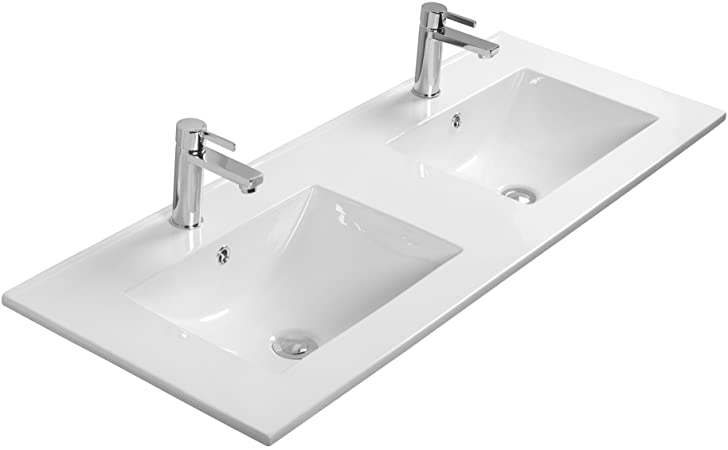 IBX, керамическая раковина двойная 120 см, цвет белый