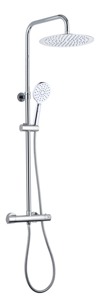 AQG, душевая колонна Nite регулируемая по высоте 95-150 см: c термостатом и круглым верхним душем 25 см, цвет хром