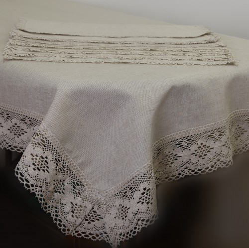 Элитная круглая скатерть с кружевом Corda