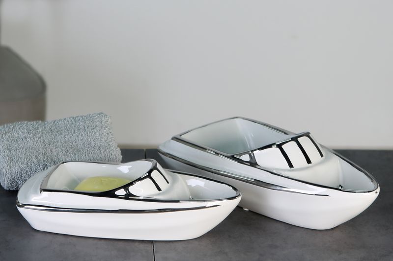 Casablanca, фигурка большая керамическая "Катер", цвет бело-серебристый