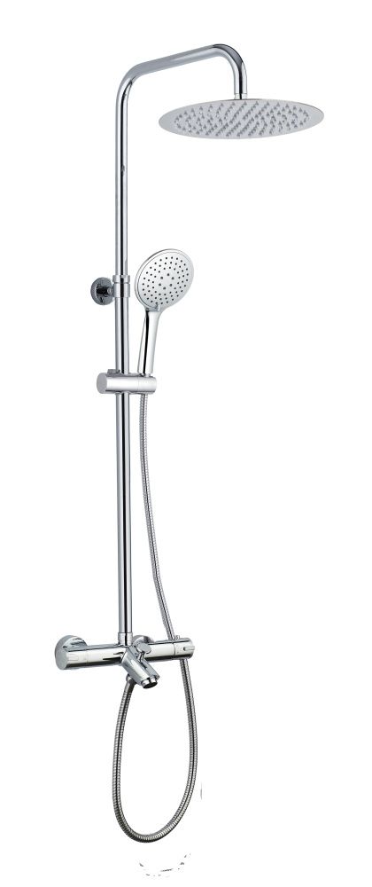 AQG, душевая колонна WIND BLU RD регулируемая по высоте 95-150 см: с изливом, термостатом и круглым верхним душем 25 см, цвет хром