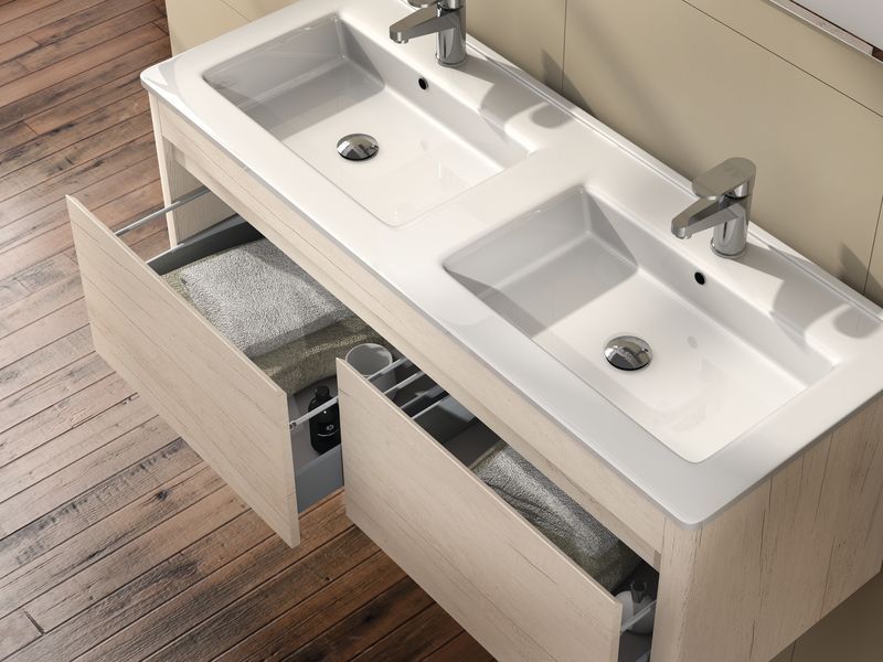 IBX, керамическая раковина двойная 120 см, цвет белый